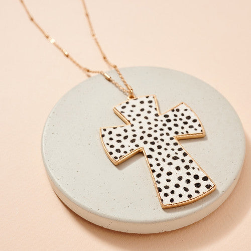 Dalmation Animal Print Cross Pendant Necklace For Women
