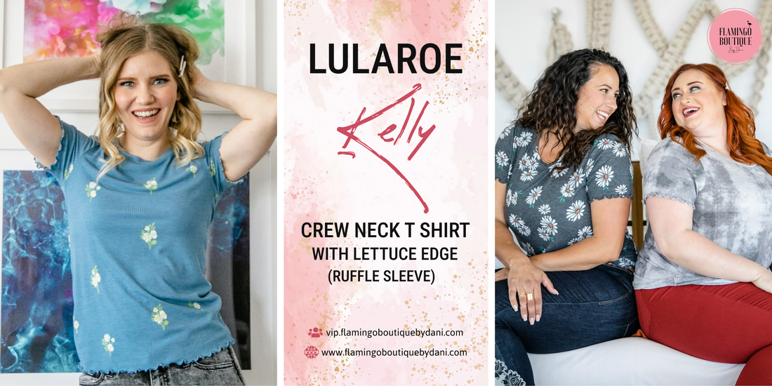 LuLaRoe Kelly Crew Neck T Shirt with Lettuce Edge (Ruffle Sleeve)