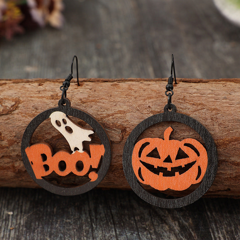 Hollow Pumpkin & Letter Wooden Earrings