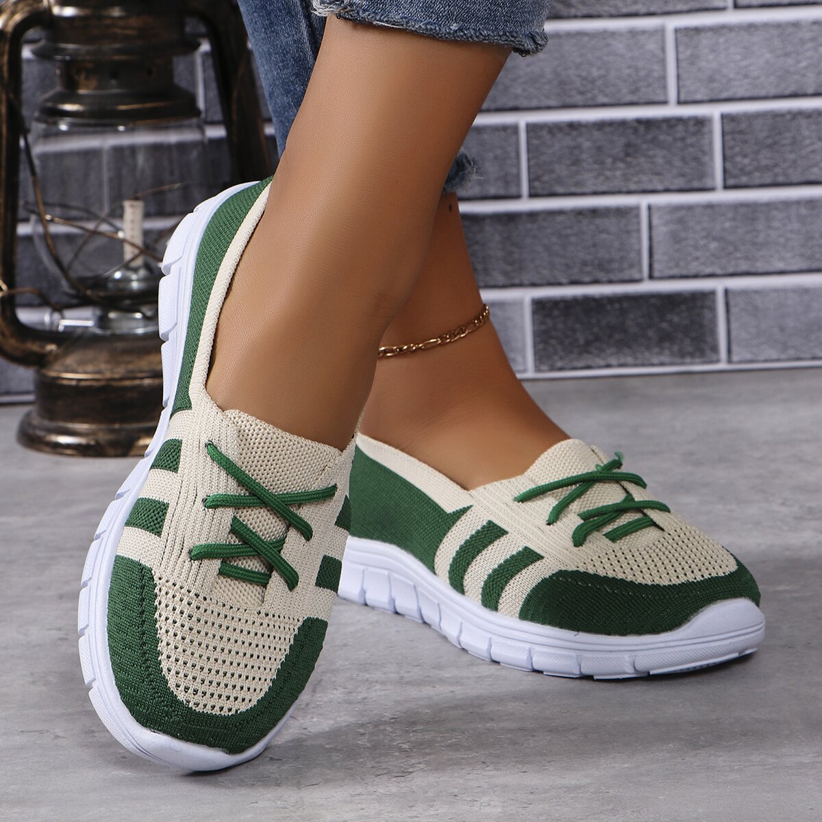 Mesh Contrast Flat Slip-Ons