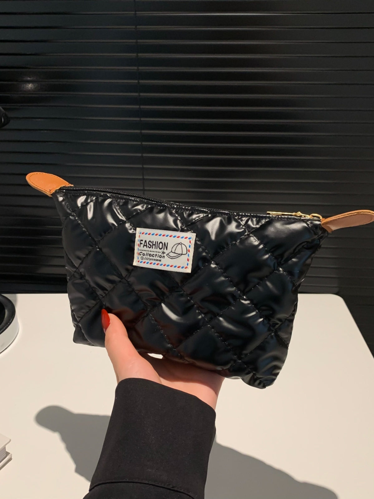 Solid Quilted Clutch with Zipper