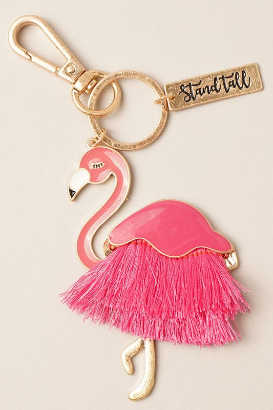 Flamingo with Stand Tall Charm Kids Keychain