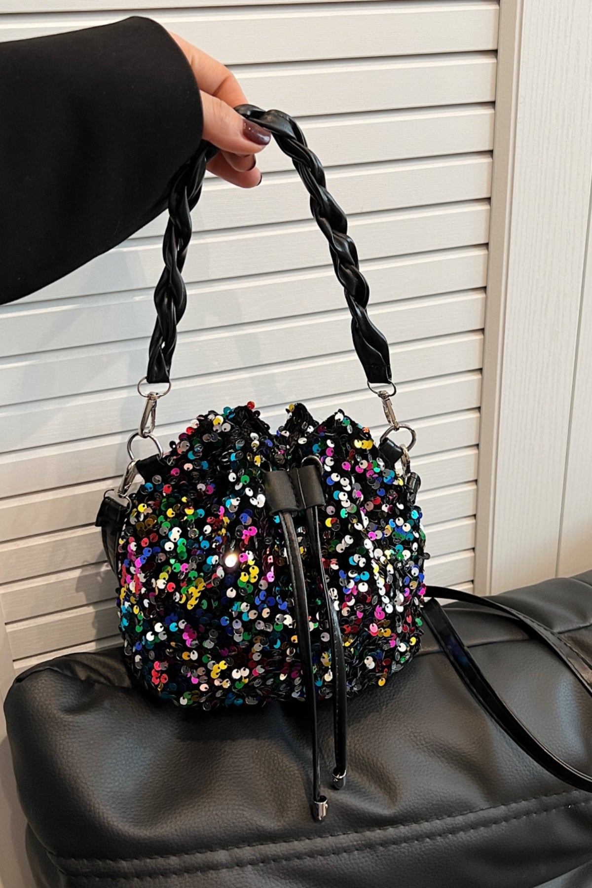 Sequin Drawstring Bucket Bag