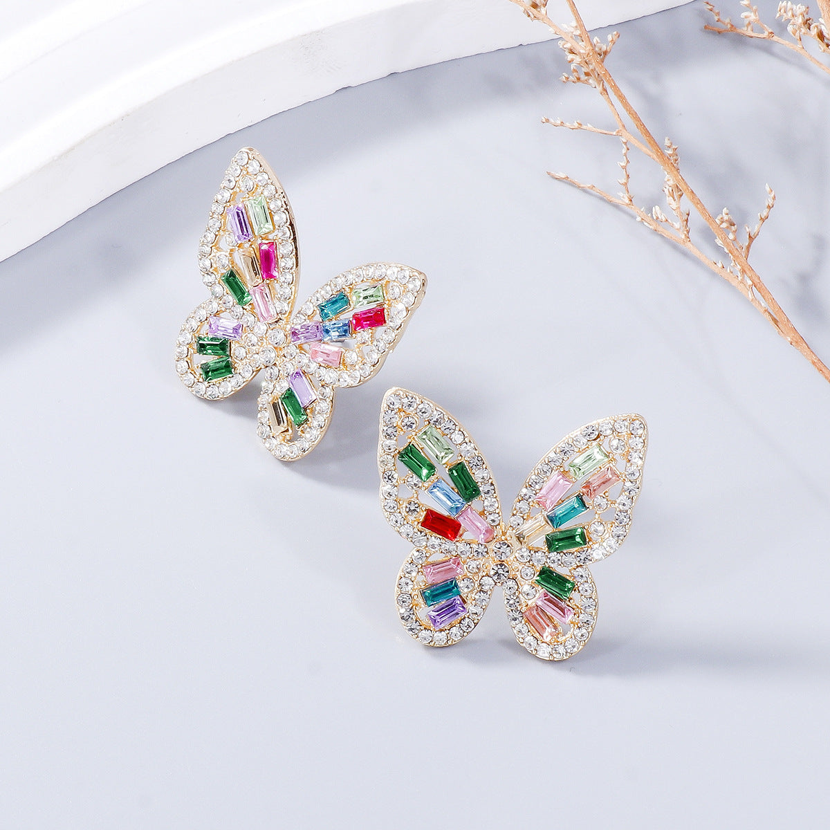 Alloy Inlaid Rhinestone Butterfly Earrings