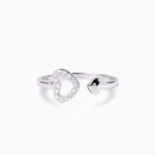 925 Sterling Silver Inlaid Zircon Heart Open Ring