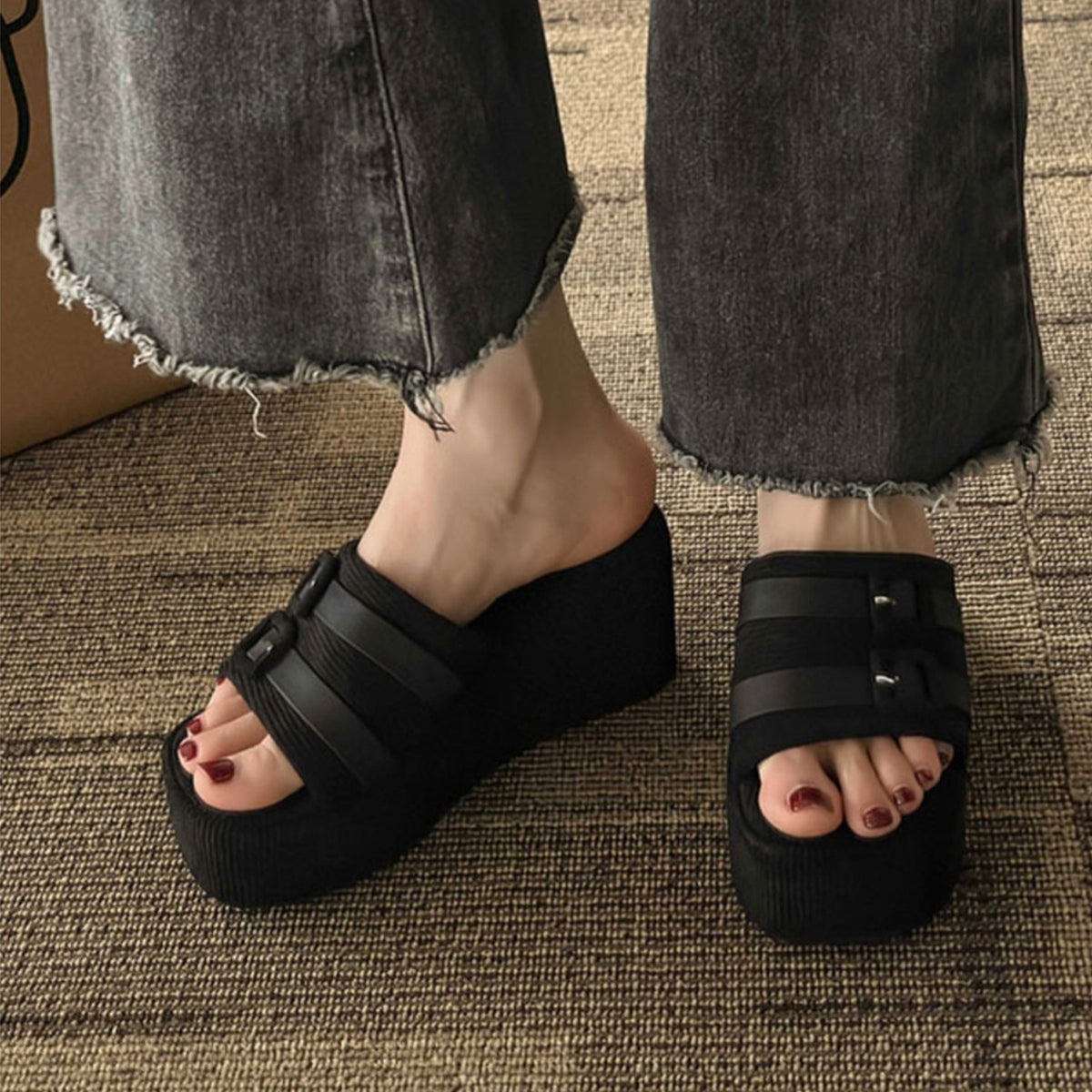 Open Toe Wedge Suede Sandals
