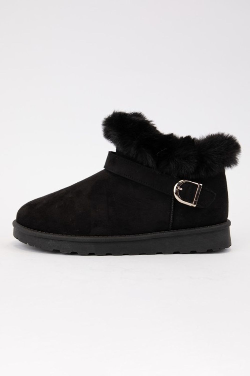 WILD DIVA Faux-Fur Buckle Round Toe Booties