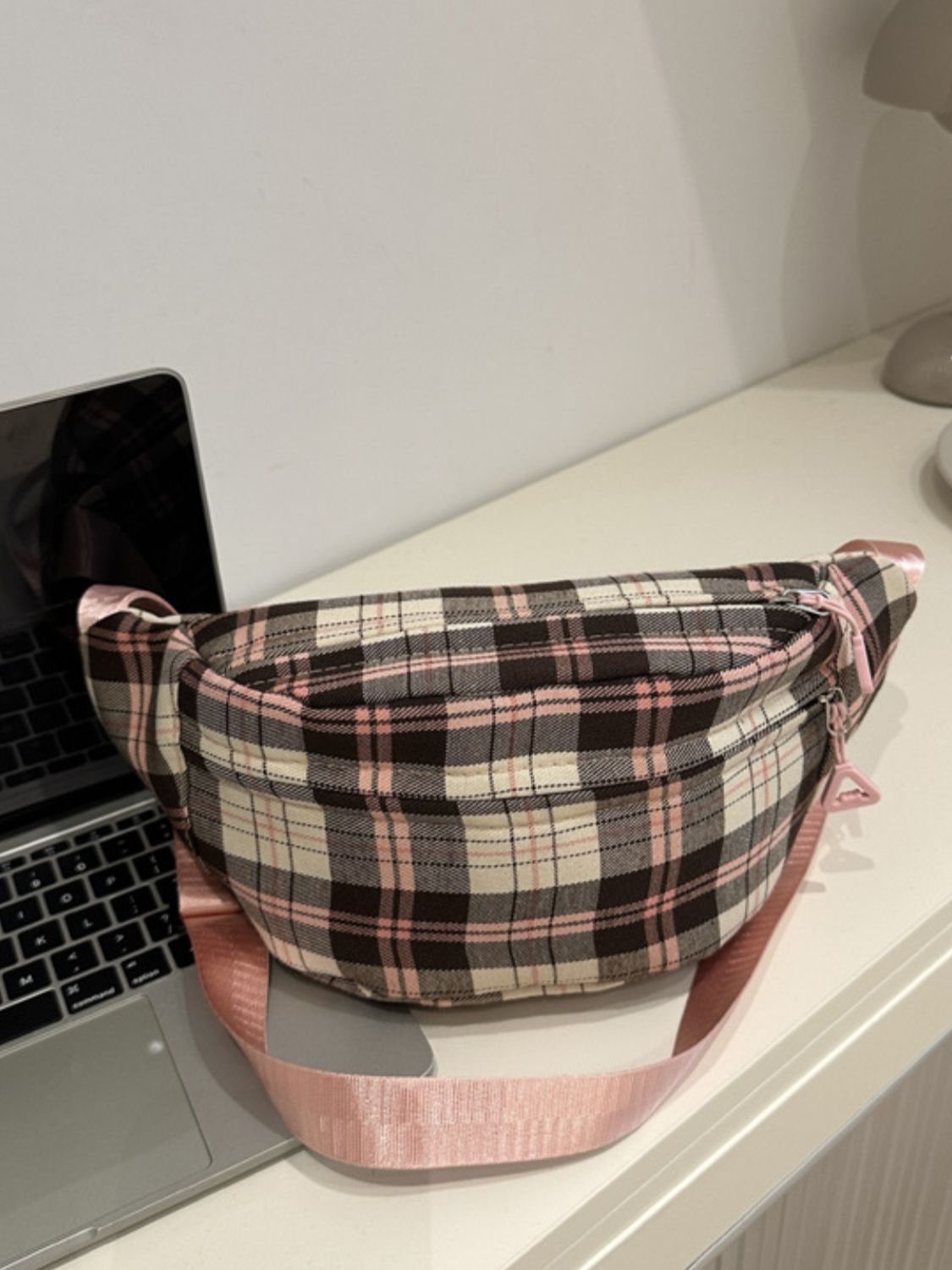 Plaid Adjustable Strap Crossbody Bag