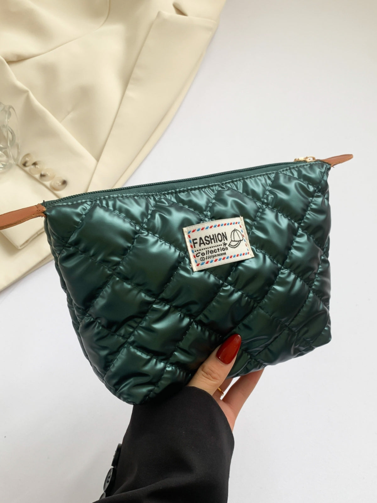 Solid Quilted Clutch with Zipper