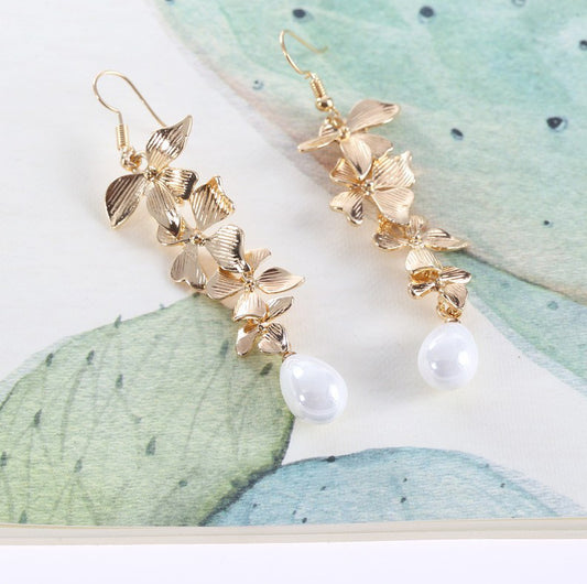 Alloy Flower Synthetic Pearl Earrings