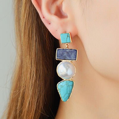 Geometric Imitation Gemstone Alloy Earrings