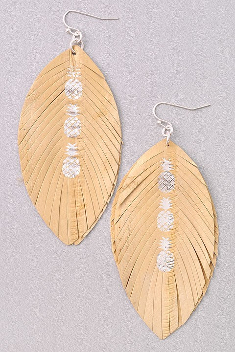 Leaf Statement Earring with Pineapple Detail