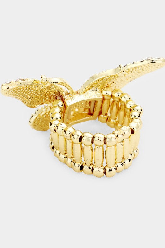Crystal Pave Butterfly Stretch Ring Statement Ring For Women