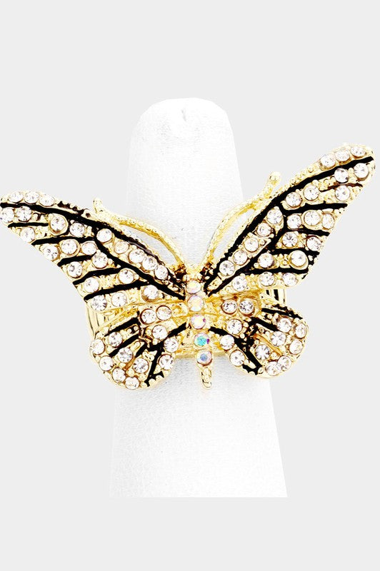 Crystal Pave Butterfly Stretch Ring Statement Ring For Women