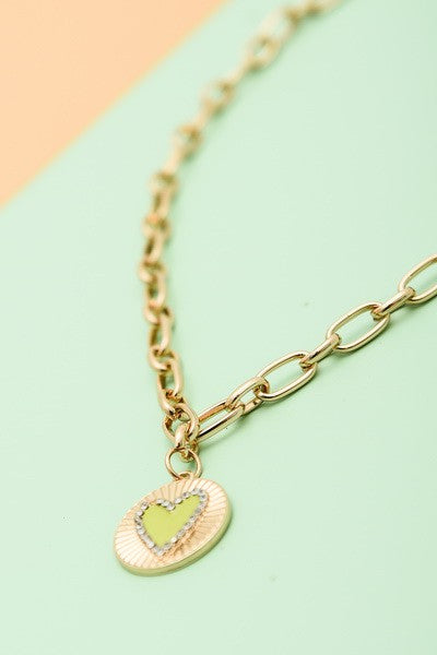 EPOXY HEART CHARM LINK NECKLACE