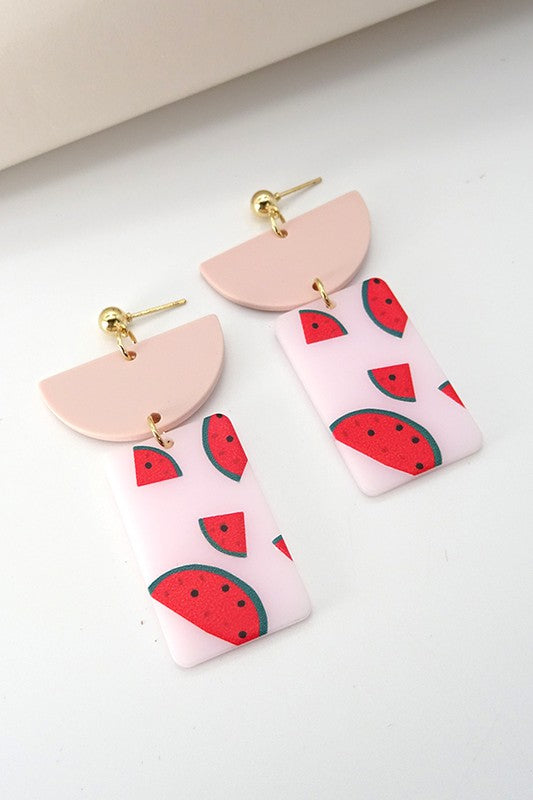 Watermelon acrylic drop earrings