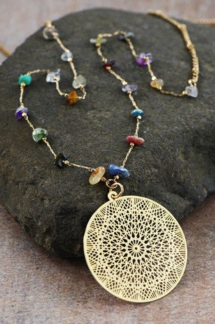 Multi Stone Chain Pendant Necklace
