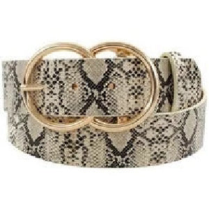 Premium Faux Leather Snake Print Belt in Taupe