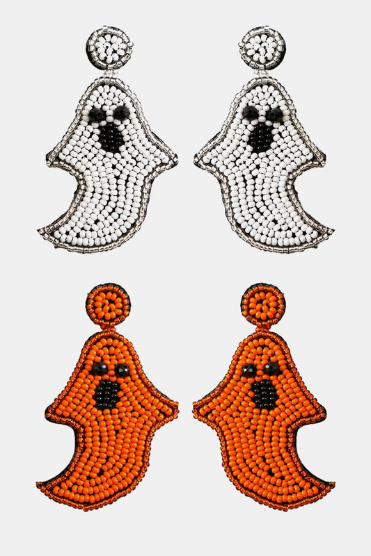 Spooky Ghost Shape Beaded Dangle Earrings