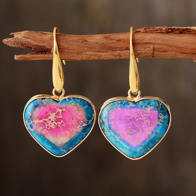 Natural Stone Heart Drop Earrings