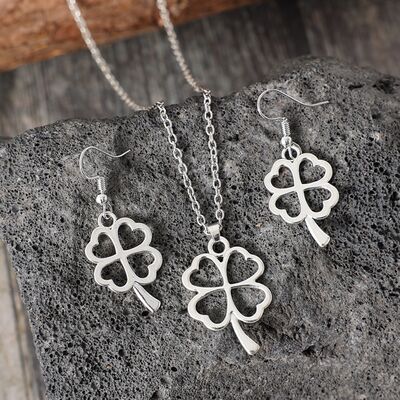 Lucky Clover Alloy Earrings and Necklace Jewelry Set