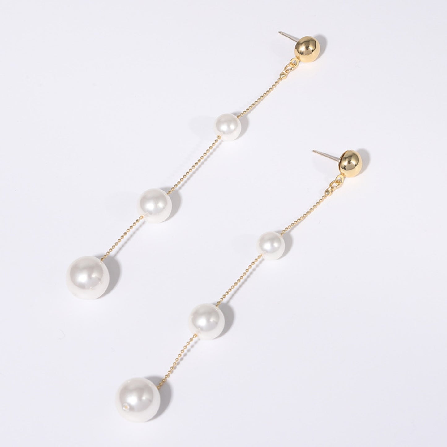 Gold-Plated Pearl Bar Earrings