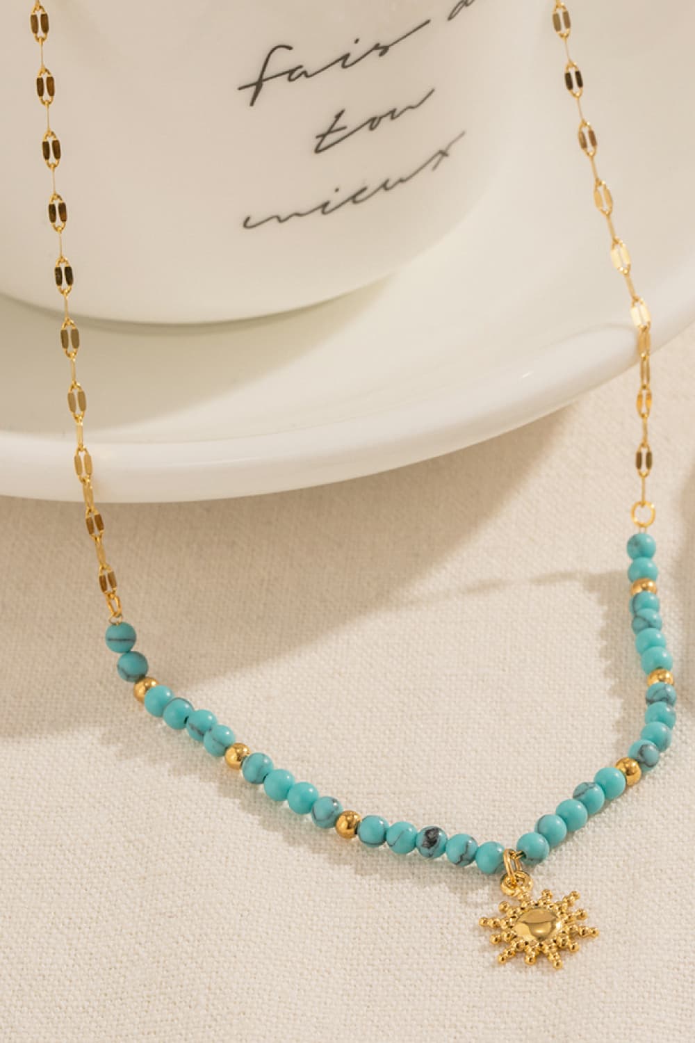 Turquoise Beaded 18K Gold-Plated Sun Shape Pendant Necklace