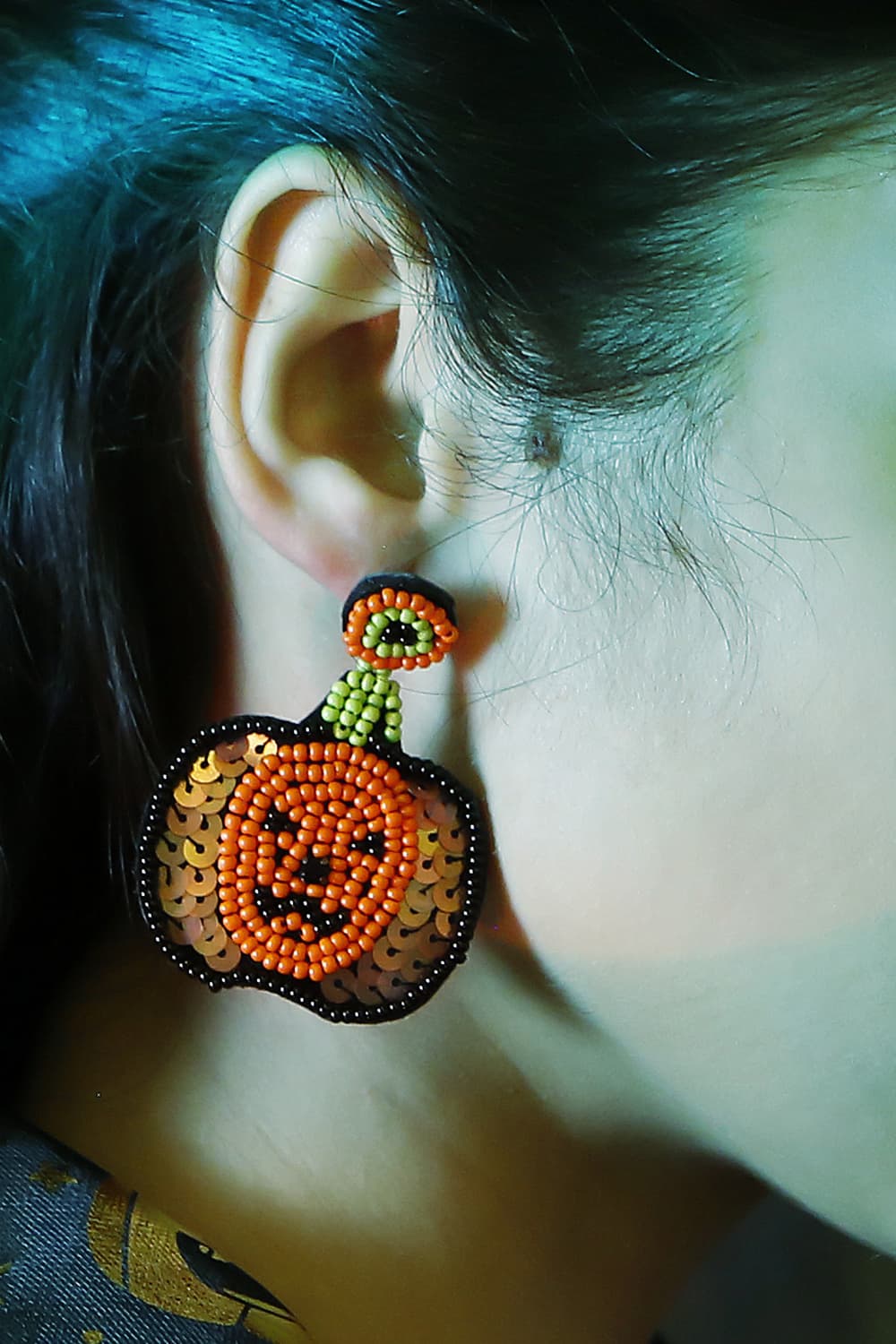 Creepy Pumpkin Shape Beaded Dangle Earrings