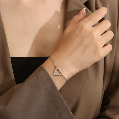 Inlaid Zircon Stainless Steel Heart Bracelet