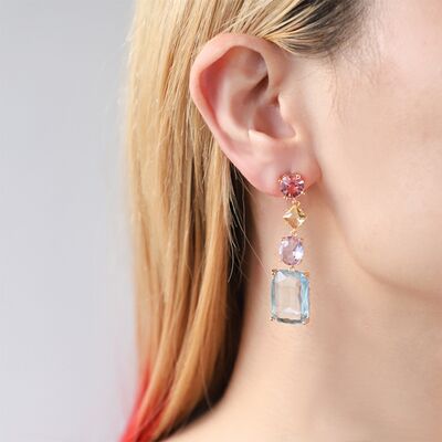 Glass Stone Copper Dangle Earrings