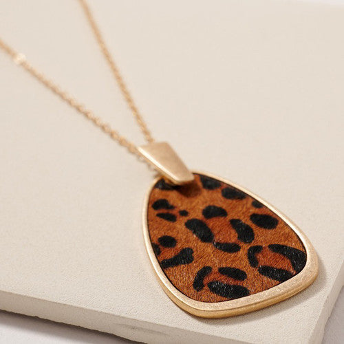 Long Necklace for Women Cheetah Animal Print Geometric Pendant