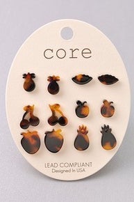 Stud Earrings Set of 6 Acrylic Amber Fruit Earrings